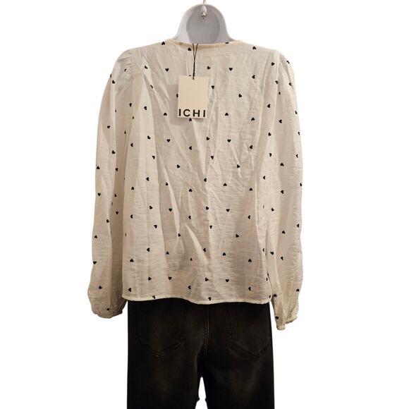 Ichi IHELVA Longsleeve Blouse With All Over Heart Print, Size 36 (Med) - Picture 6 of 11